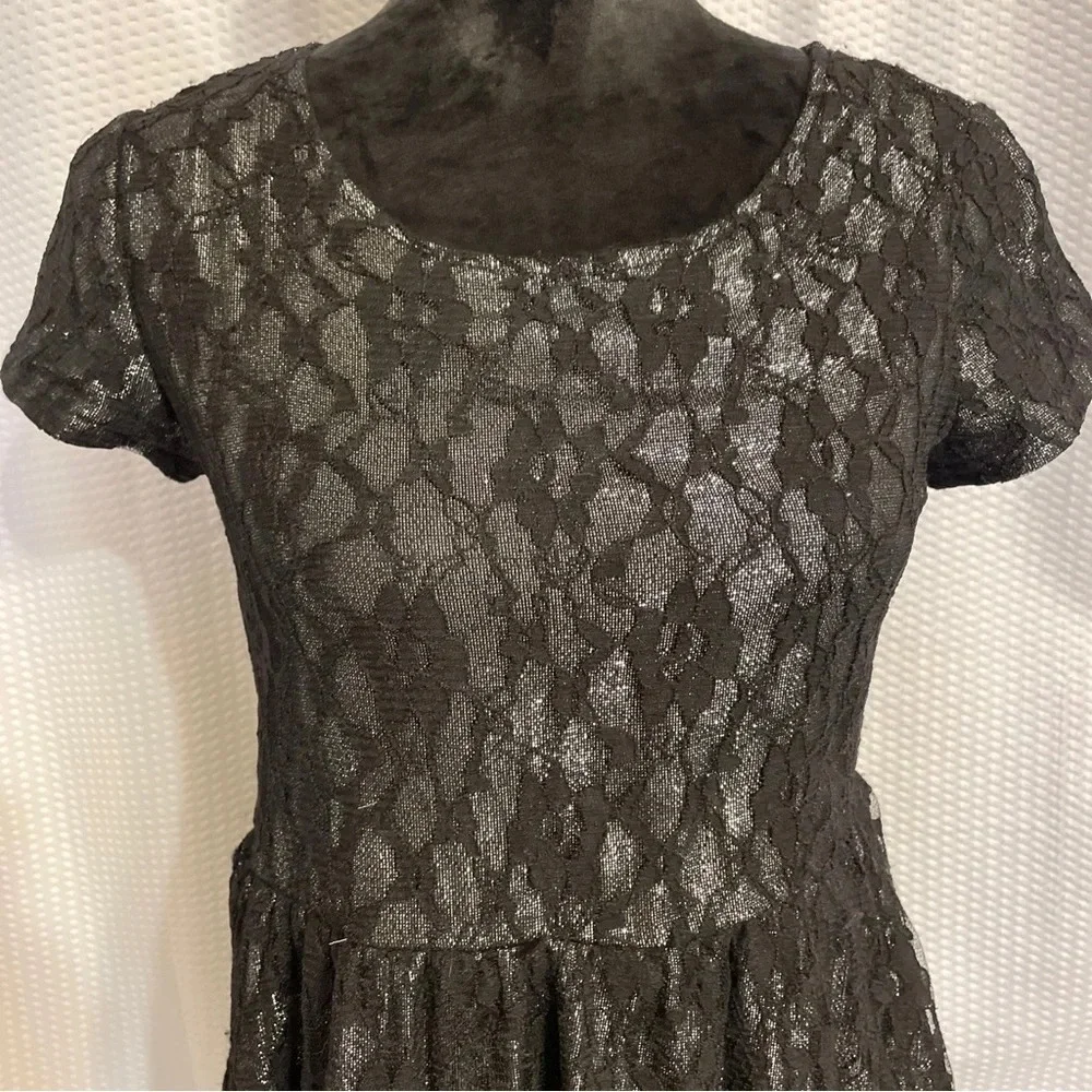 Justice Black Lace Dress With Silver Sparkling Lining Girls Size 16